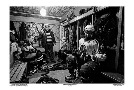 The "Hockey in Vetluga" series took 1st place in the "Sports Stories" category at World Press Photo 2016, and also became a finalist of the Vilnius Photo Circle 2016 festival and a laureate of the Russian competition "Point on the Map" 2016.