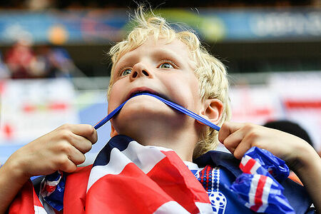 An Icelandic football fan before the UEFA Euro 2016 last 16 between the English and Icelandic national teams.