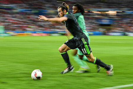 Portugal’s Renato Sanches, right, and Wales’ Gareth Bale during the UEFA Euro 2016 semifinal match between the Portuguese and Welsh national teams.