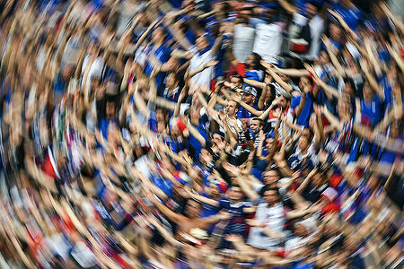 French football fans before the UEFA Euro 2016 final match between the Portuguese and French national teams.