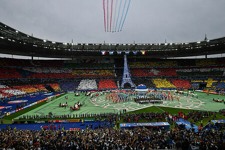 The air show during the opening ceremony of the 2016 UEFA European Championship at the Stade de France stadium.